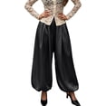 thumbnail image 2 of Outfmvch Balloon Pants for Women Shiny Fabric High Waist Front Pleats Wide Baggy Leg Elastic Hidden Side Pockets Dressy Evening Party Summer Daily Office Casual Attire Black S, 2 of 3