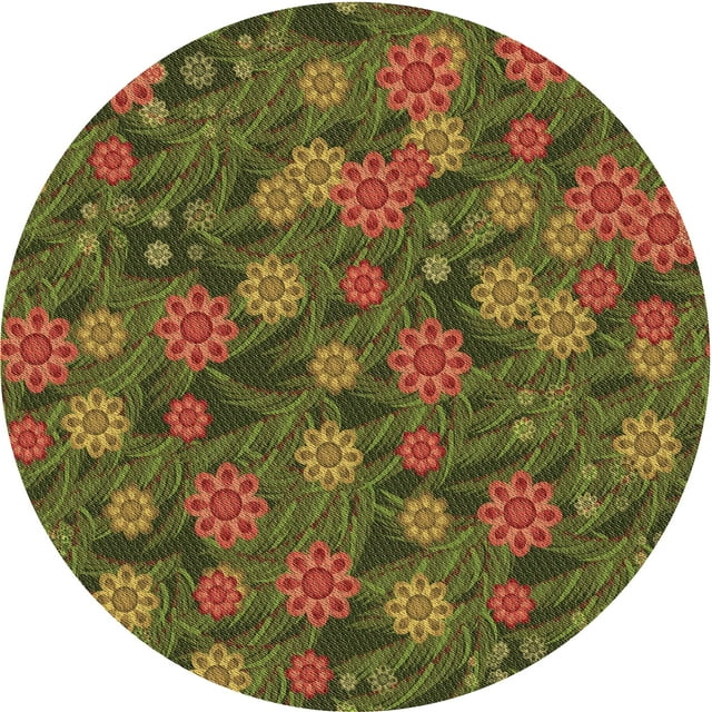 Ahgly Tapis Rond Lavable en Machine Intérieur Transitionnel Brun Bronze Foncé, 5 Pieds Rond
