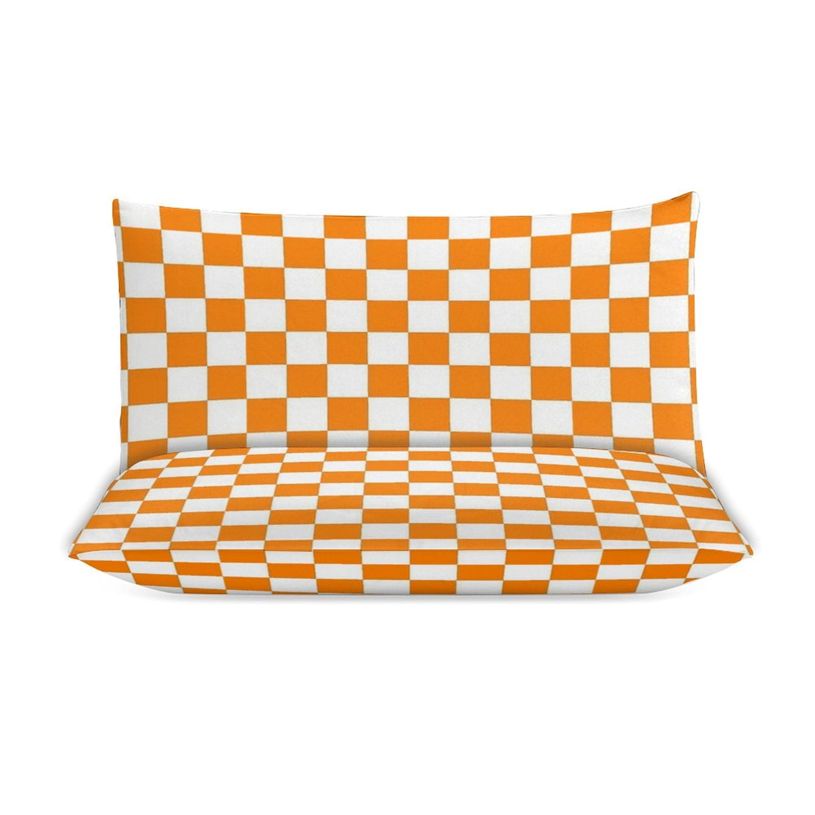 3 Pcs Soft Bedding Set, Includes 1 Duvet Cover with Zipper And 2 Pillow Shams,Orange And White Check Queen(90"×90")