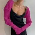 thumbnail image 2 of Women Knit Crochet Long Sleeve Crop Top Bolero Cardigan Contrast Color Vintage Cropped Sweater, 2 of 2