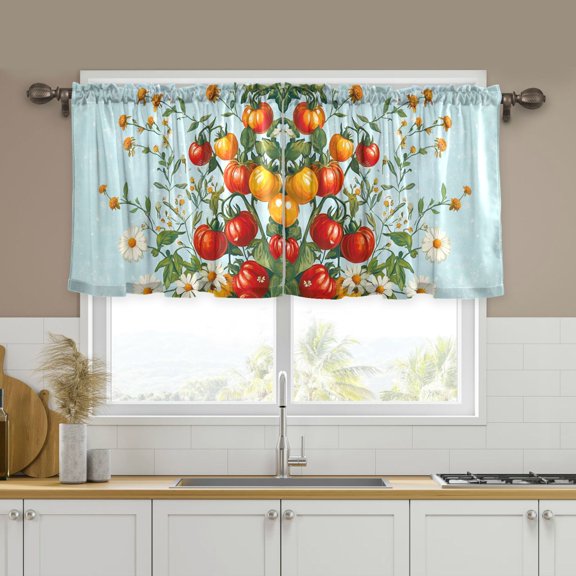 Yayeee Kitchen Curtains Tier Set of 2 Light Filtering 57"x24" Over Sink Window Panels, Colorful Tomatoes