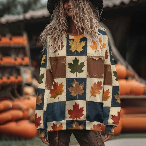 Sakmal Thanksgiving No Hoodie Womens Sweatshirts Plus Size Cute Sweatshirts Casual Autumn Leaves Fall Fashion Tops