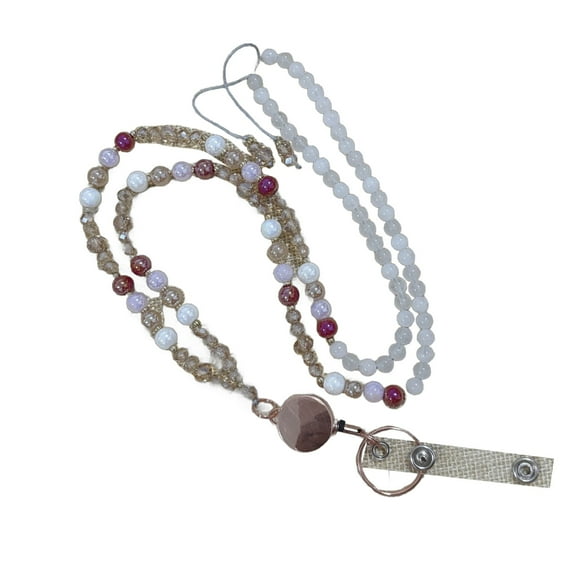 Stone Beads Lanyard Badge Card Holder Lanyard for Teacher Retractable Lanyard Necklace Eyeglass Holder Lanyard for Women