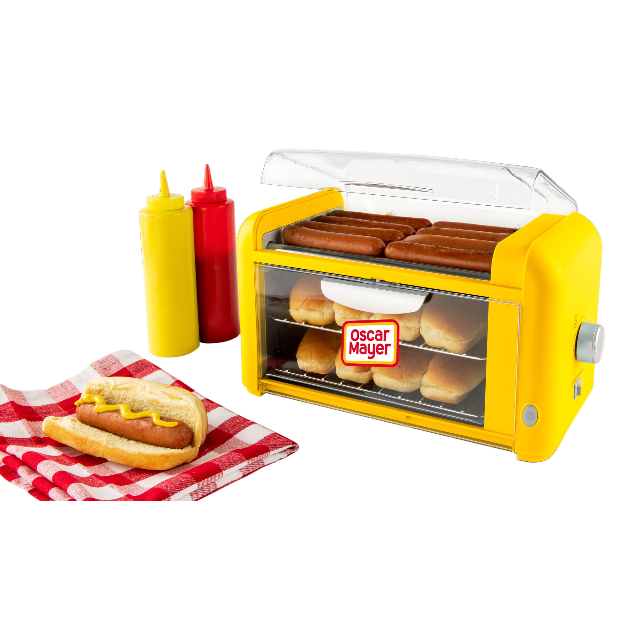 Oscar Mayer Hot Dog Roller Machine with 2 Bread Warmer Racks and Automatic Timer, Yellow