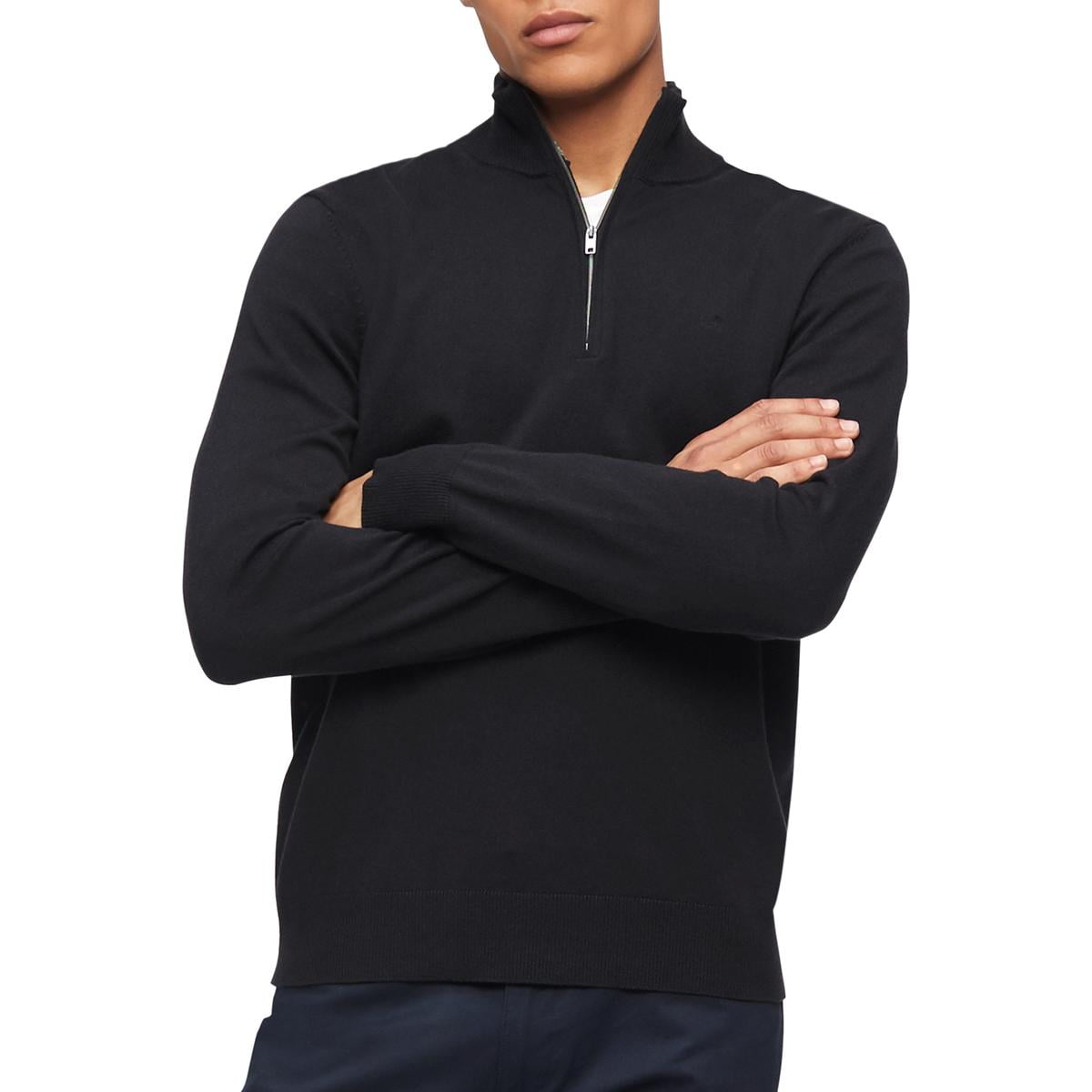 CALVIN KLEIN Mens Blue Lightweight Long Sleeve Collared Quarter-Zip  Pullover Sweater L