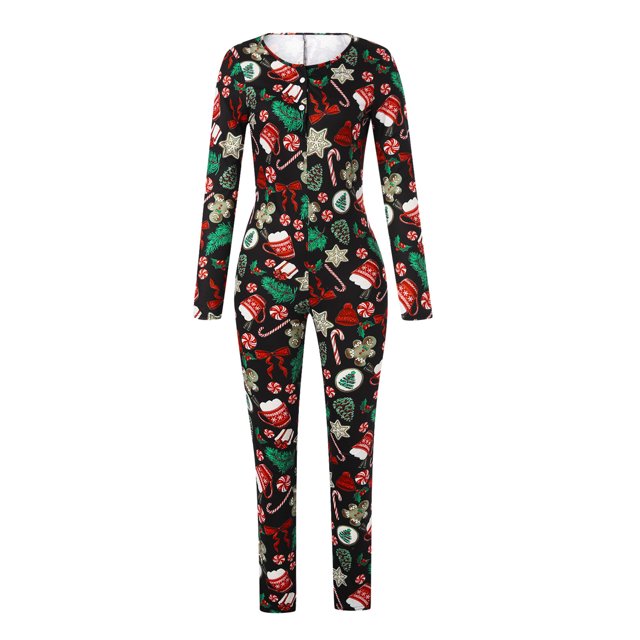 TheFound Combinaison de Nuit pour Femme à Imprimé de Motifs de Dessins Animés, Col Rond, Manches Longues