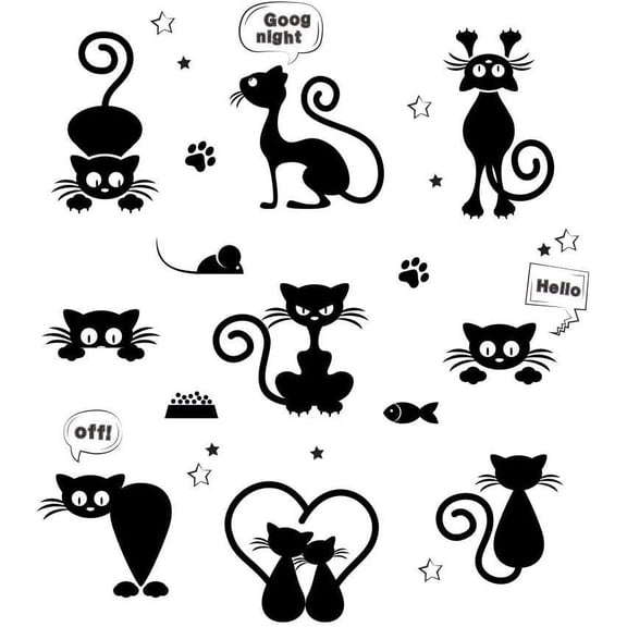 QTH Cute Cat Removable Wall Stickers for Living Room Home Kids Bedroom Décor