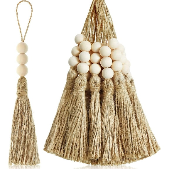 Dalrosia 20PCS Natural Jute Rope Tassels Beaded Tassels for Crafts Farmhouse Decorative Sewing Tassels Home Decor Tassels for Wedding Party Garland DIY Projects Decorations