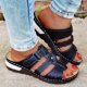 thumbnail image 2 of Bmisegm Ladies Summer Hollow Carved Flowers Large Size Slope with Thick Bottom Beach Flat Sandals Slippers Sandals Women Summer Black 7, 2 of 6