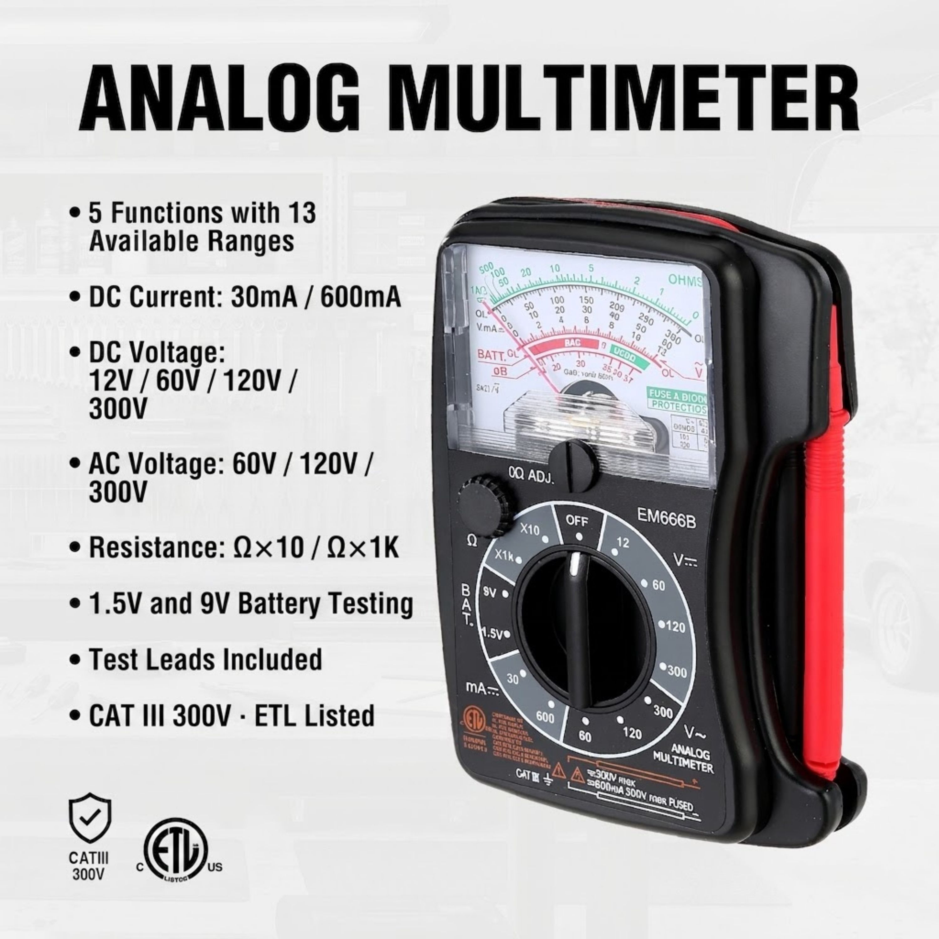 Hyper Tough Analog Multimeter, 5 Functions, 13 Ranges photo 3