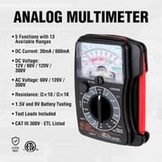 Hyper Tough Analog Multimeter, 5 Functions, 13 Ranges, 300V Max