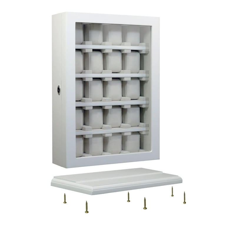 20 Piece White Wood Watch Display Wall Hanging Case and Storage
