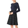 thumbnail image 2 of Allegra K Women's Round Neck Swing Belted Plaids Color Block Dress, 2 of 7