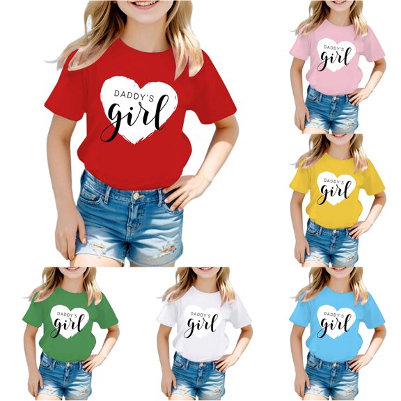 Little Girls Short Sleeve Shirts Cute Graphic Print Round Neck Tee Summer Casual Shirt Tops Size 5-6T ,Red