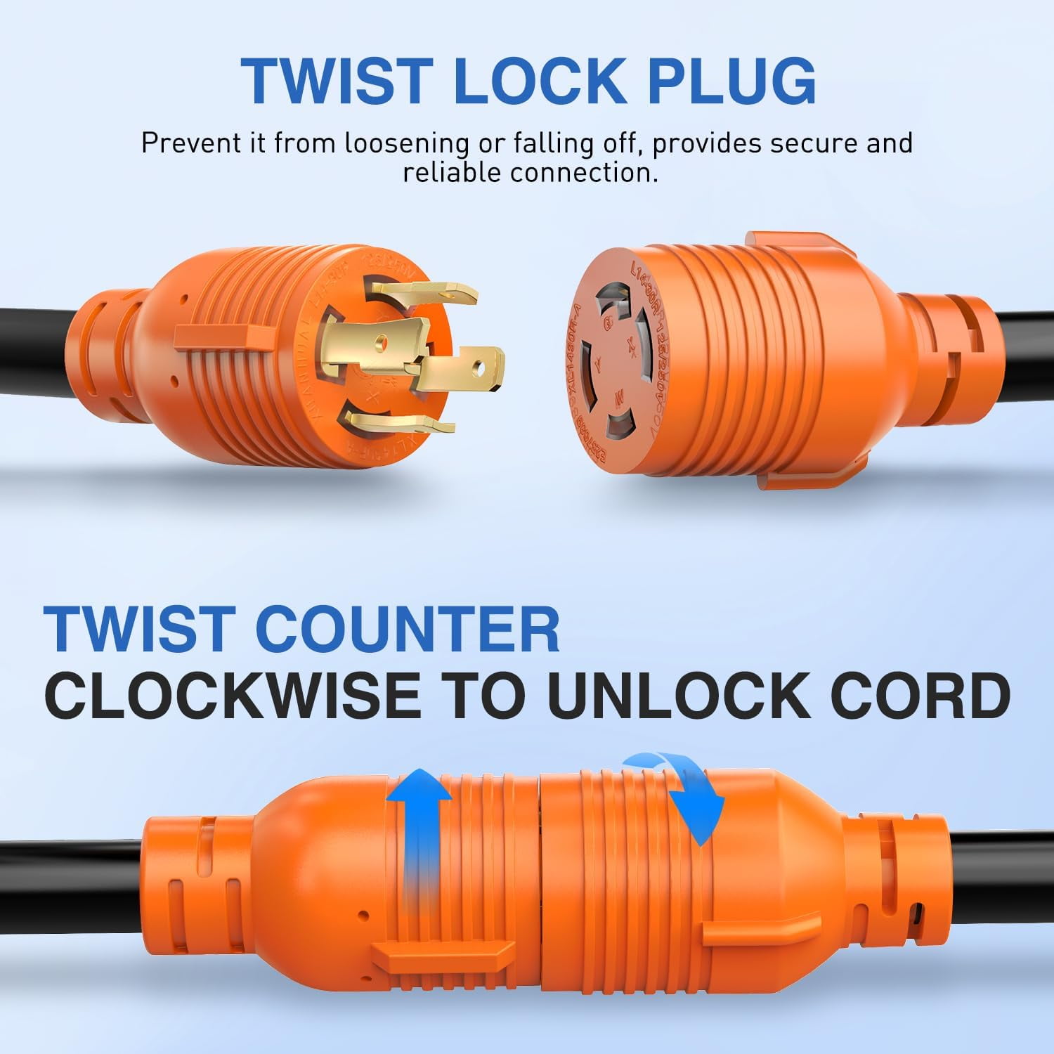 Nilight 30A 100FT Generator Extension Cord 125/250V 7500W Heavy Duty 10 Gauge Pure Copper STW Wire ETL Listed 4 Prong L14-30P L14-30R Cable for RV Camper
