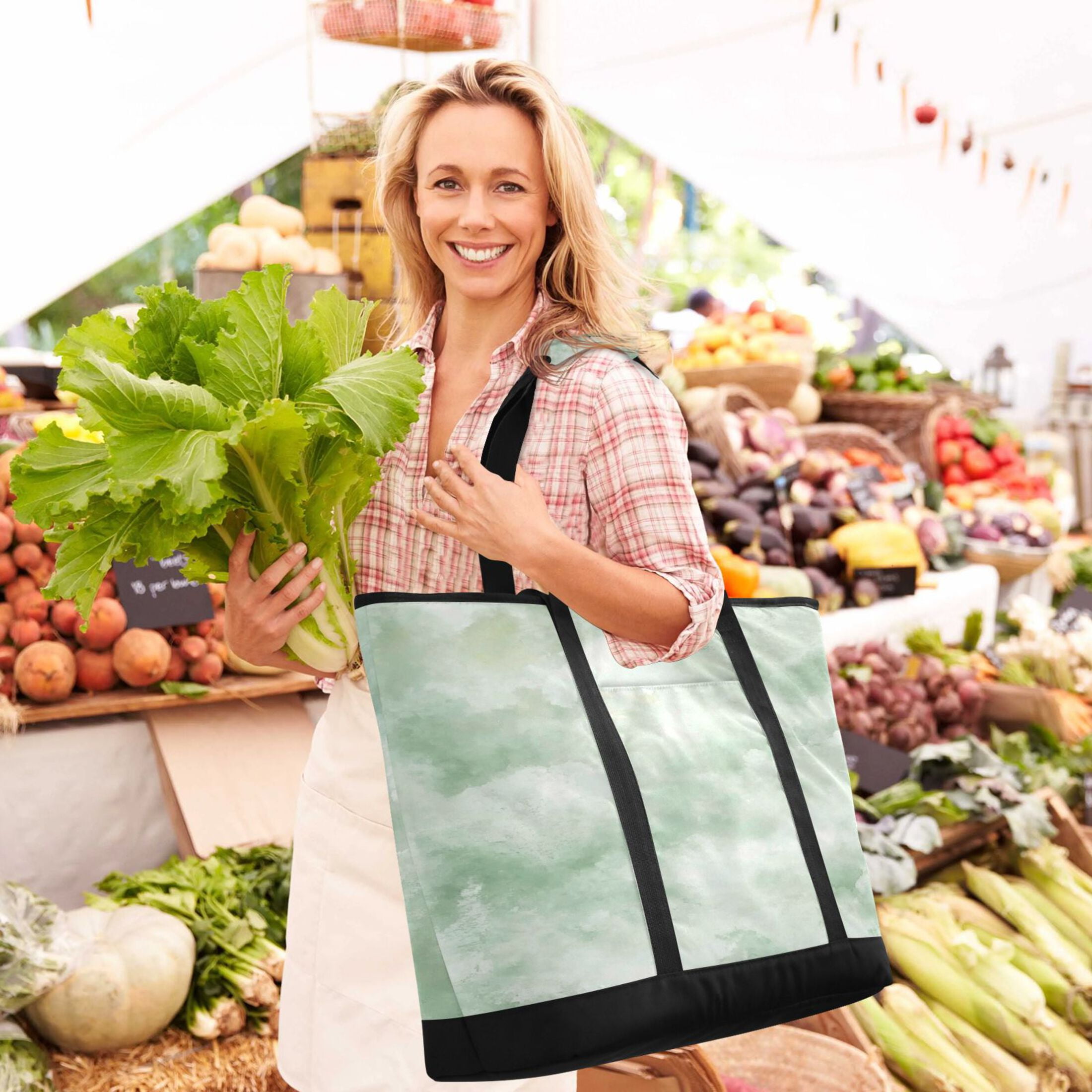 Large Hand-held Ice Pack Picnic Bag Insulation and Refrigeration Suitable for Shopping Picnics and Camping Super Cool Light Green