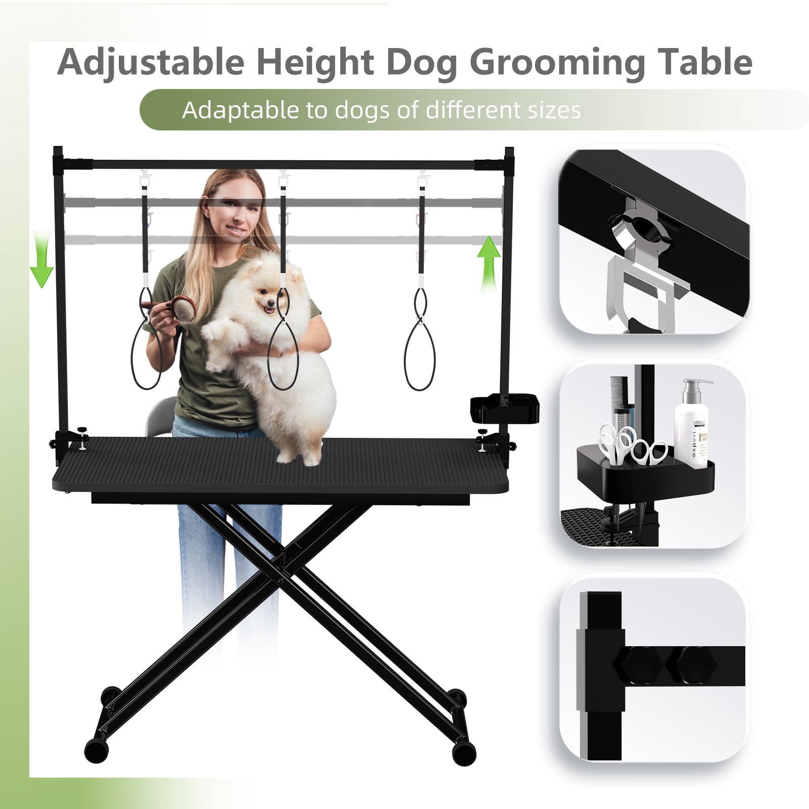 47" Large Dog Grooming Table X-Lift Foldable Grooming Table for Dogs at Home Adjustable Height Arms Pet Station with Nooses, Tool Organizer - Black