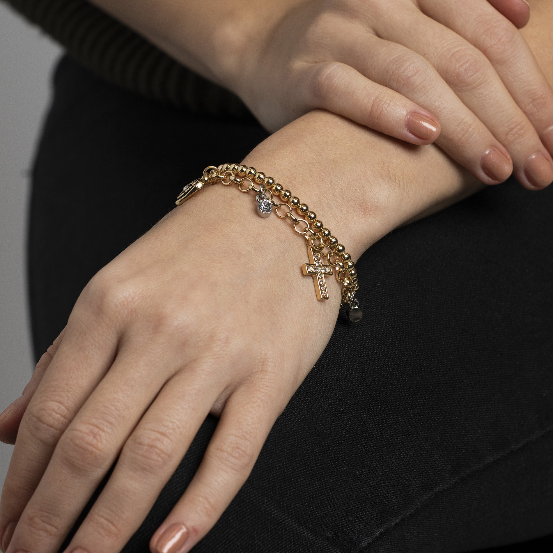 Beloved & Inspired Inspirational Dangle Charm Slider Bracelet in Two-Tone Brass for Women