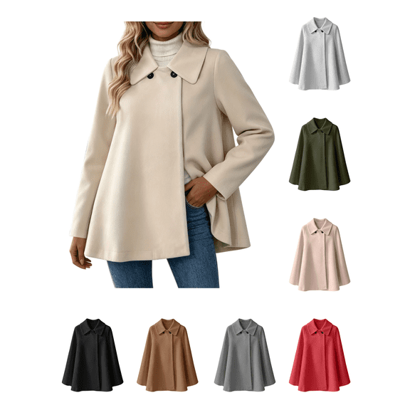 Zynoxe Womens Jackets With Buttons Classic Lapel Collar Winter Jackets for Women Loose Long Sleeve Mid‑Length Open Front Coat Versatile Solid Color Casual Outerwear Coat 2 Ways To Wear S