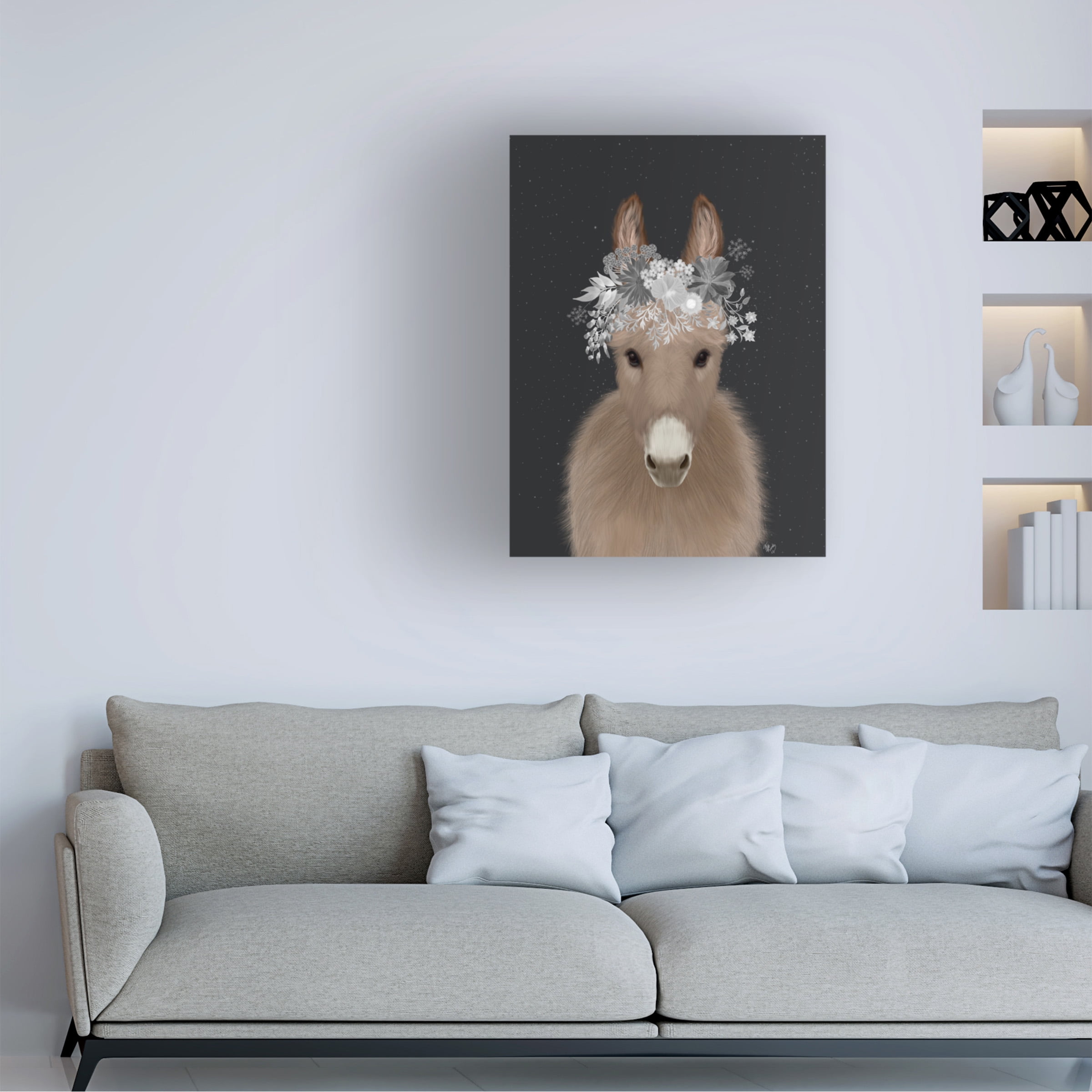 Fab Funky 'Donkey White Flowers' Canvas Art