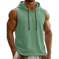 thumbnail image 3 of BRGZLK Men's Tank Tops Solid Color Sleeveless Hooded Casual Sports Top Drawstring High Low Hem Tank Top Bodybuilding Muscle Cut Off T-Shirt, 3 of 7