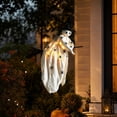 thumbnail image 2 of Lighted Flying Ghost Decor 35 Inch, Hanging Ghost Riding Broom with Black Witch Hat, Waterproof LED Halloween Sign for Front Door, 1 Pack, 2 of 4