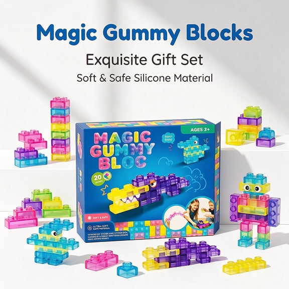 Soft Magic Gummy Silicone Blocks Kids Transparent Play Gift Set