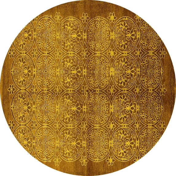 Ahgly Company Indoor Round Oriental Yellow Industrial Area Rugs, 7' Round