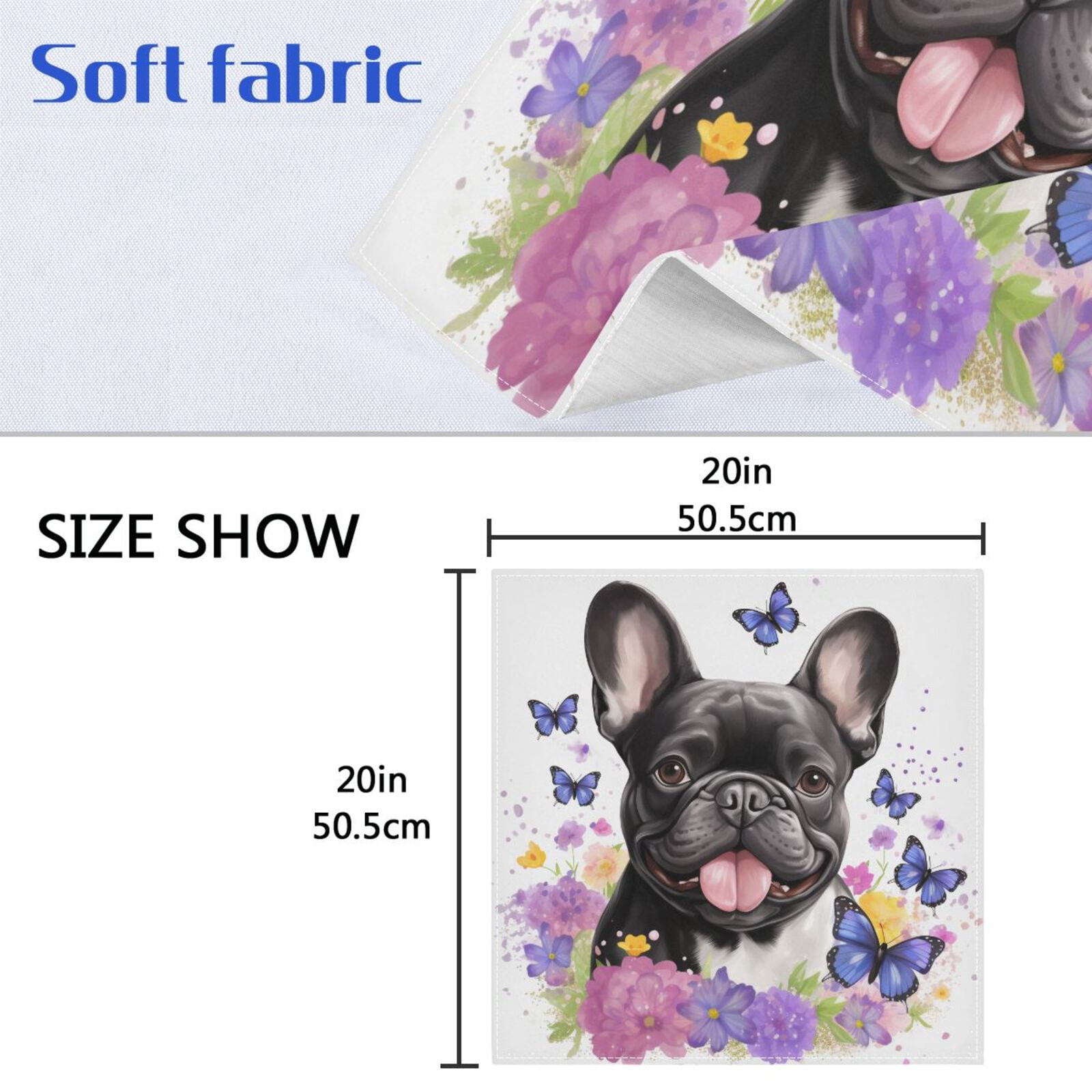 JSTEL Bulldog Puppy Butterfly Cloth Napkins Set of 6, 20x20 Inch Washable and Reusable Napkin for Decoupage Dinner Party Everyday Use