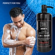 Dead Sea Collection Men's 3-in-1 Body Wash, Shampoo & Face Wash – Sandalwood, Dead Sea Minerals, Pack of 2, 33.8 fl oz Each