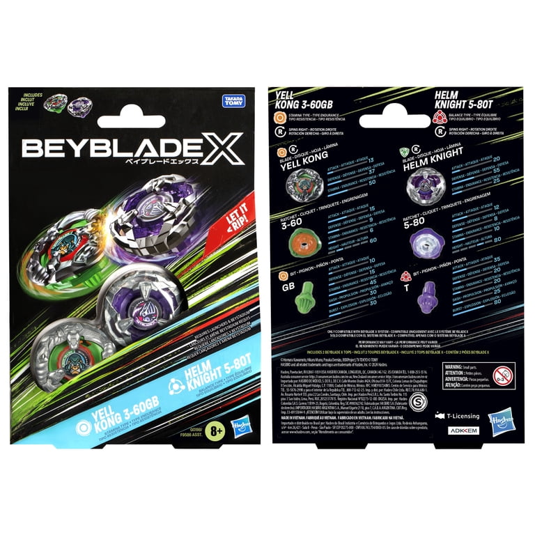 Beyblade X Yell Kong 3-60GB, Helm Knight 5-80T Battling Tops, Ages