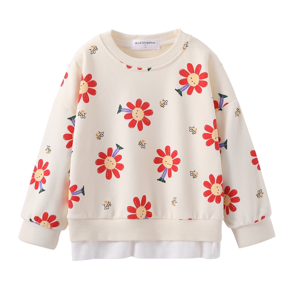mud kingdom Toddler Girls Long Sweater Beige 4T Flower Pullover