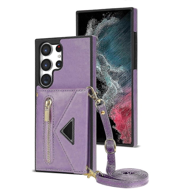 Flip Leather Wallet Cover for Samsung Galaxy S24 Ultra 5G Crossbody Case with Credit Card Holder Strap Lanyard, Women Girl Purse Kickstand