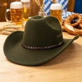 thumbnail image 4 of EOYWHK Cowboy Hat for Men Western Cowboy Wide Brim Hat with Braided Leather Band Felt Hat for Rodeo Party Costume Outdoor, Green, 4 of 5