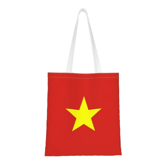 DouZhe Reusable Grocery Bags, Vietnam Flag Lightweight Polyester Canvas Cloth Tote Bag for Travle Gym Shopping School, 15" x 16"