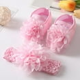 thumbnail image 2 of Baby Girls Summer Flower Crib Shoes and Headband Set Newborn Princess Pre-Walking Shoes, 2 of 6