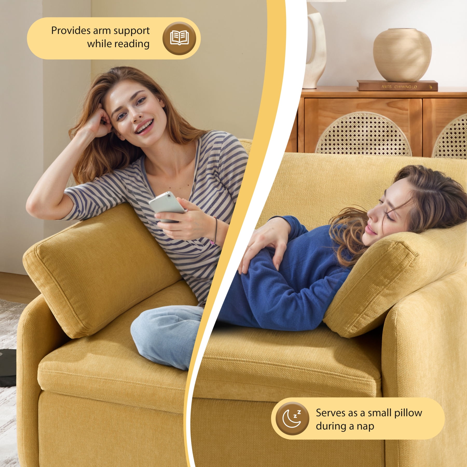 Leumius 50" Oversized Single Sofa Chair, Upholstered Chenille Accent Chair with Wide and Deep Seat, Modern Comfy Armchair,with Pillows for Living Room,Apartment,Bedroom,Yellow