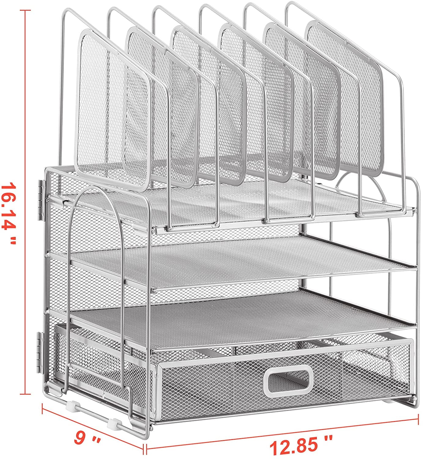 Marbrasse Desk Organizer with Drawer, 4-Tier Mesh Desk File Organizer with 5 Vertical File Holders and 2 Pen Holders, Multifunction Desktop Organizer