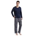 thumbnail image 2 of Amaxer Men's Loungewear Pajama Set Knit Long Sleeve T-Shirt and Fleece Pants 100% Cotton Black&Cream Plaid L, 2 of 7