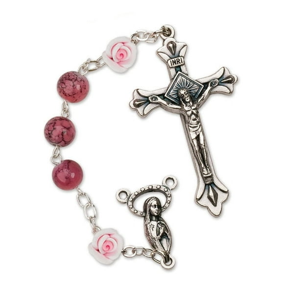 Women's Medium Rose Catholic Rosary Beads, Glass beads