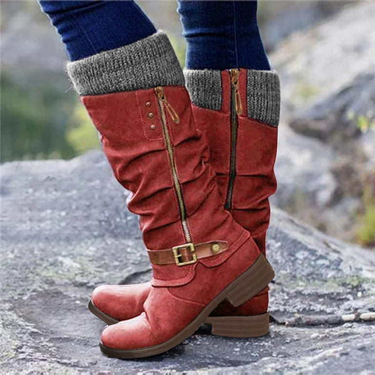 Boots for Women with Zipper Boots Fashion Heels Warm Long Low High Women s Shoes Zipper Casual Women s Boots Red Walmart