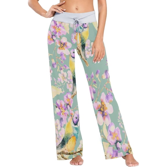 Women's Pajama Pants Pretty Flower Butterfly Comfy Stretch Sleepwear Essentials womens Lightweight Lounge Terry Pajama Pant, Large