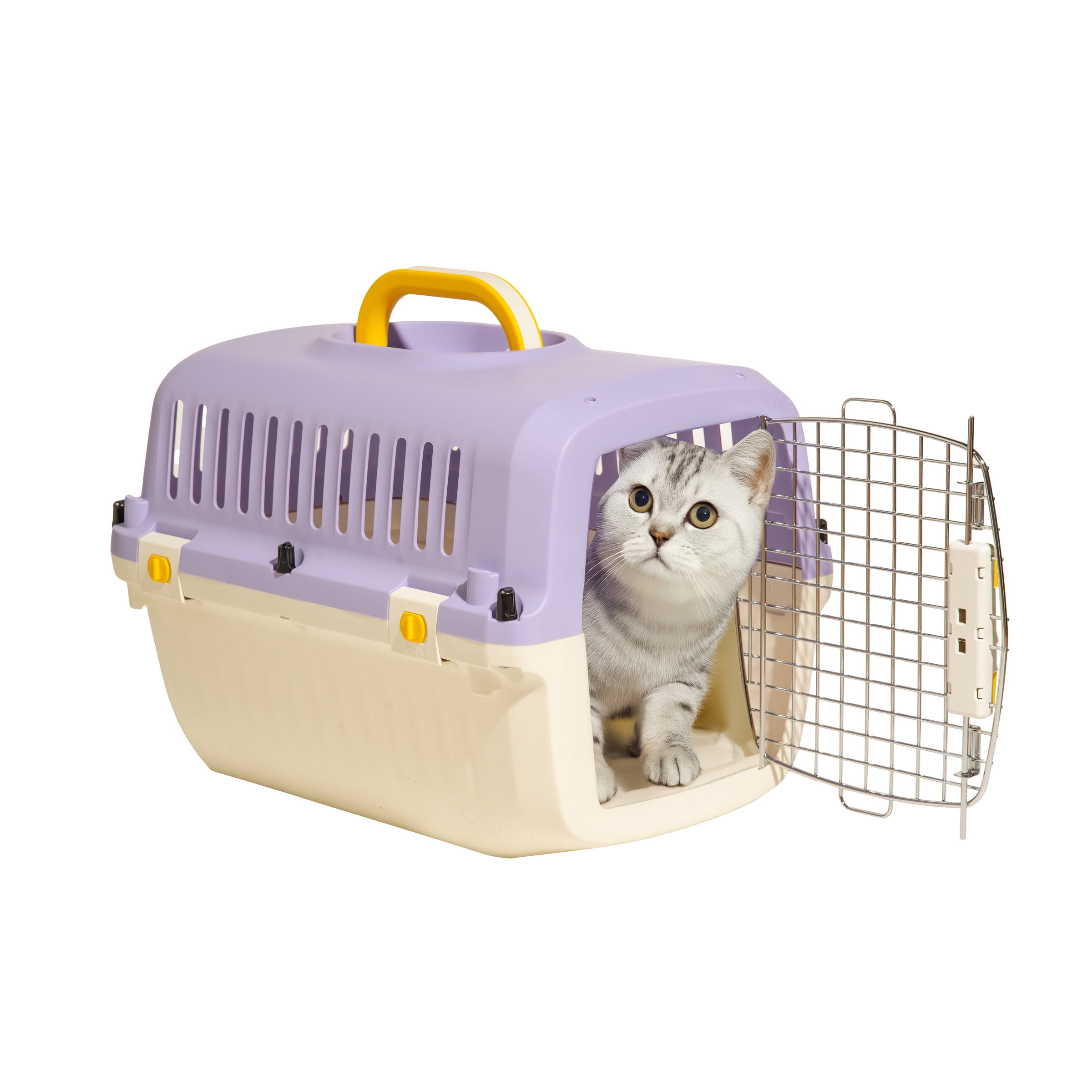 Oodles 20" Plastic Travel Pet Kennel, with Clip On Bowl, Purple