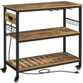 thumbnail image 5 of Yaheetech Rustic Rolling Kitchen Island Cart with Charge Station, Rustic Brown, 5 of 8