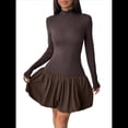thumbnail image 3 of Vestido Mini de Larga con para Mujer, Ajustado, con Cuello Alto, Informal, para Cóctel o Fiesta Marrón M, 3 of 9
