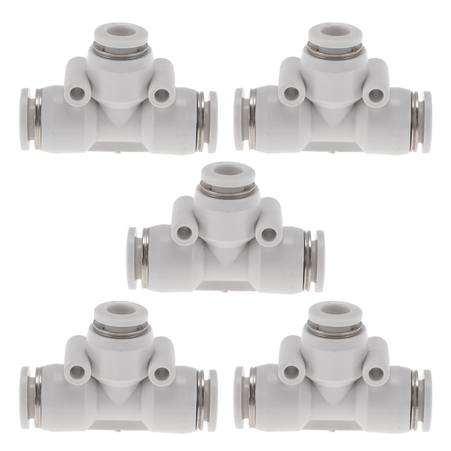 Conectores de aire en T de reducción de línea de aire Unique Bargains 5/16"x1/4"x5/16" Plástico 5 Pcs Blanco Tono Plateado