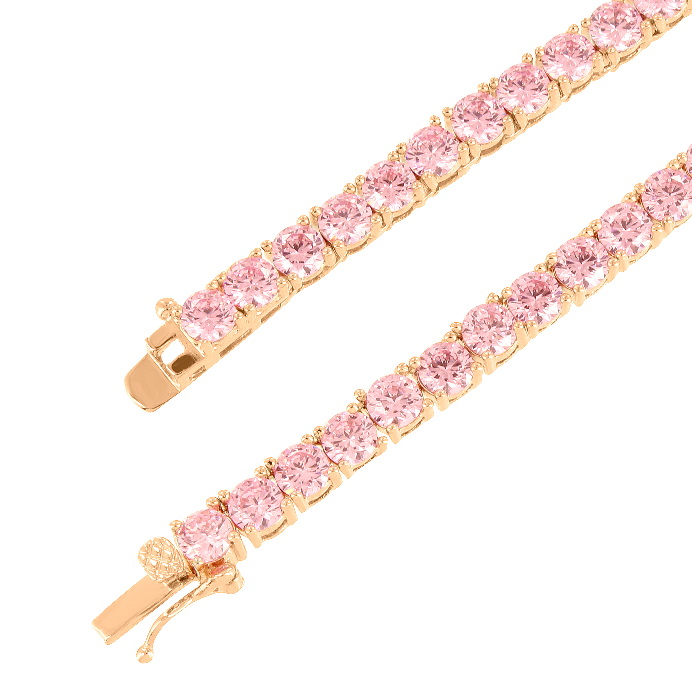 Tennis Chain Real 925 Sterling Silver 14k Rose Gold Finish Pink