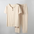 thumbnail image 2 of YLSDY Men's Clothing Short Sets Summer Tracksuit Home Suit Linen T-Shirt + Pants Male Two Piece Sets Large Size Beige 16, 2 of 6