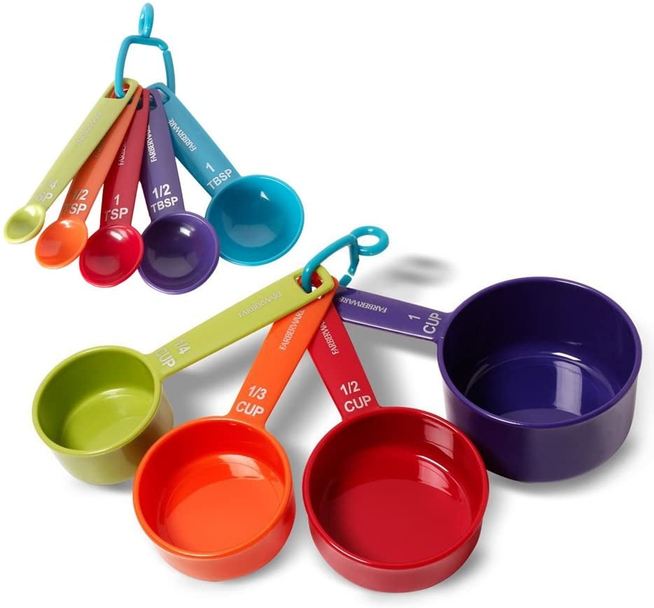1 Plastic Measuring Cup with Lid and 6 Measuring Spoons Set 4 Colors available