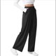 thumbnail image 3 of Pantalones de Traje de Pierna para Mujer, Holgados, de Cintura Alta Elástica, Informales, Largos, Color Negro, Talla L, 3 of 7